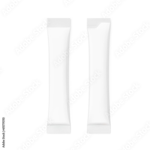 Blank package stick mockup. Set of stick with different corners. Flat lay view. Vector illustration isolated on white background. Can be use for food, cosmetic, medicine and etc. EPS10.
