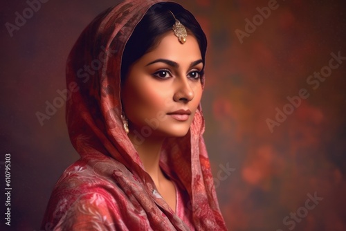 Portrait of a young pretty Arab woman in a veil. AI generated, human enhanced