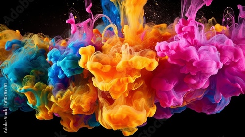 Liquid ink explosion creating mesmerizing abstract shapes. AI generated