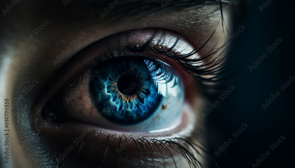 Young adult with blue eyes staring at camera, close up portrait generated by AI Young adult with blue eyes staring at camera, close up portrait generated by AI