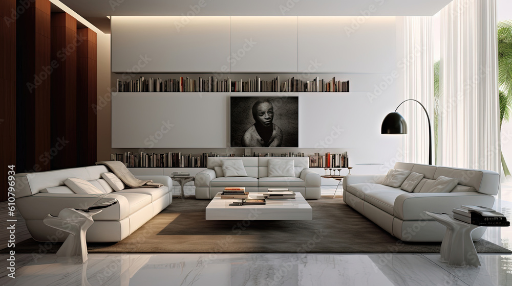 Fototapeta premium Modern living room. Minimalist design interior