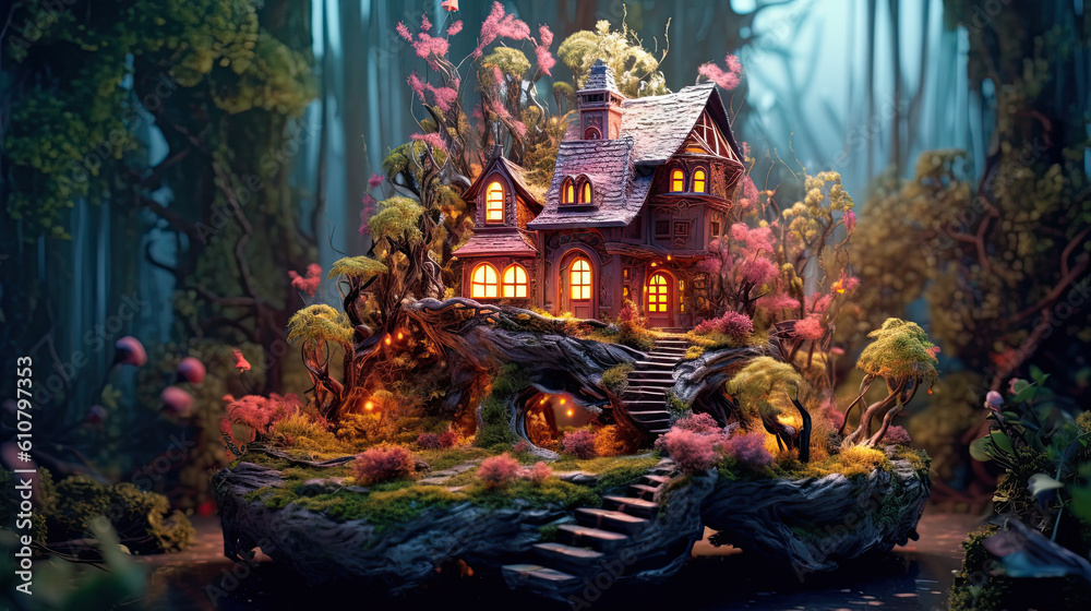 Illustration about fantasy fairy house - AI generated image