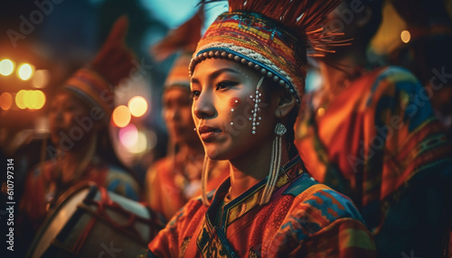 Colorful traditional festival celebrates cultures with young adults and females generated by AI