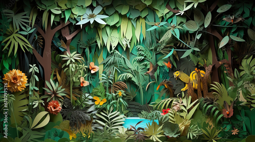 Obraz premium Paper art jungle illustration