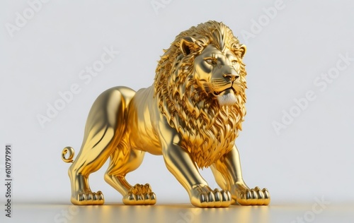 3d render of a golden lion isolated grey background golden statue of a lion Gold lion. Generative Ai
