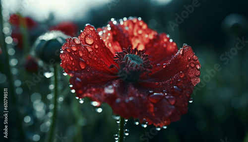 Vibrant wildflower in dewy meadow  close up of purple gerbera daisy generated by AI