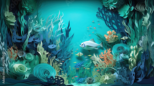 Paper art underwater scene illustration © Absent Satu
