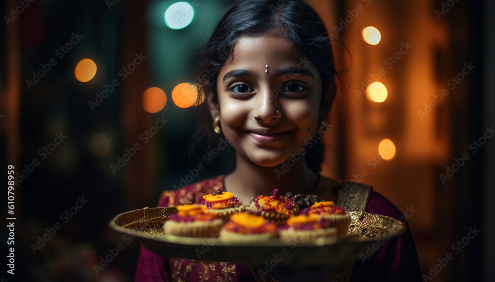 Smiling females holding chocolate cupcakes, enjoying indoor birthday celebration generated by AI Smiling females holding chocolate cupcakes, enjoying indoor birthday celebration generated by AI