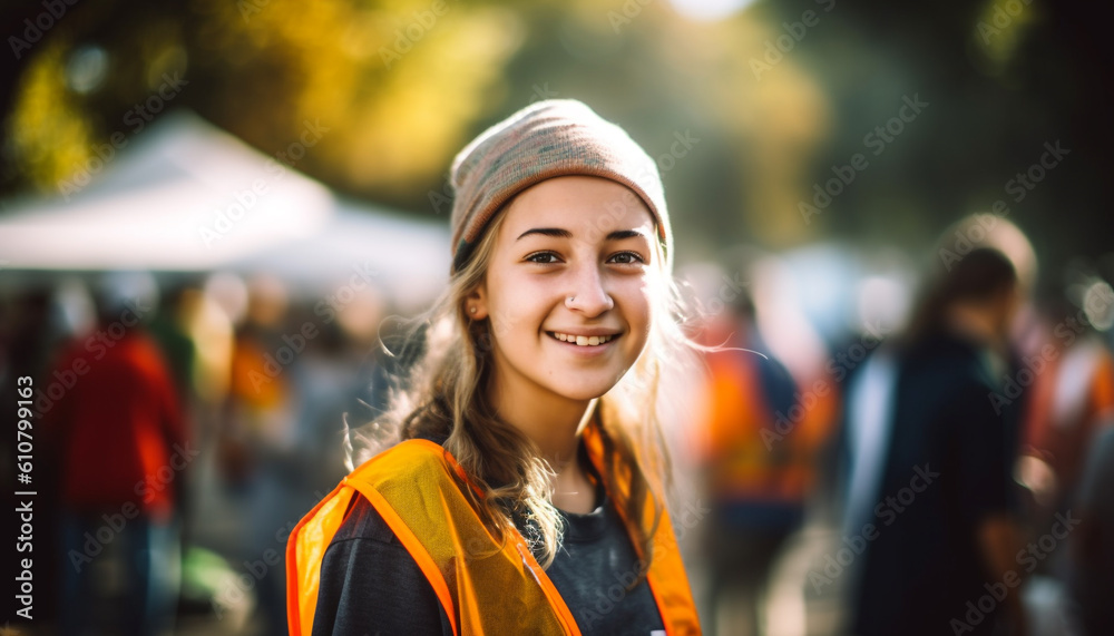 Casual young women walking in autumn city, enjoying friendship and nature generated by AI Casual young women walking in autumn city, enjoying friendship and nature generated by AI