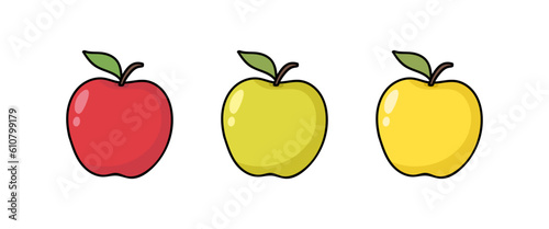Set of hand drawn doodle various apples. Cartoon trendy red, green and yellow fresh fruit (Full Vector)