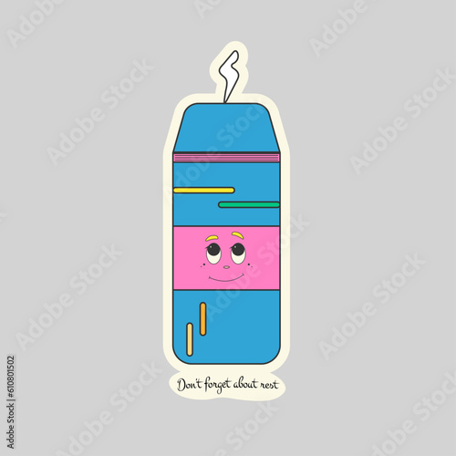 Thermos sticker with inscription in flat style