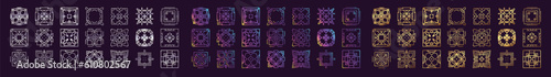  a set of decorative ornaments in different colors, a collection of white squares, a set of mandalas