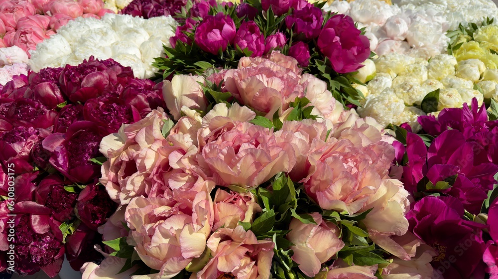 bunch of peonies and tea roses are blooming near Gervais Oregon bunch of peonies and tea roses are blooming near Gervais Oregon