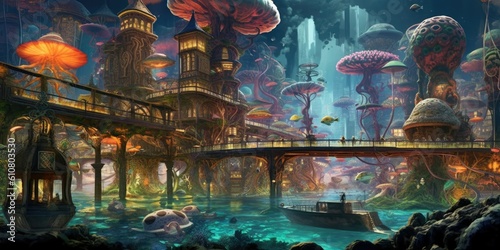 Underwater Metropolis Dive into an underwater metropolis where mysteries abound Generative AI Digital Illustration Part#060623 