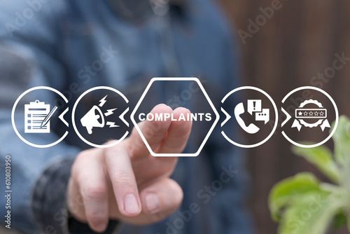 Complaints concept. Customer complaint, dissatisfaction from product or service problem, angry feedback from client. Complain on everything. photo