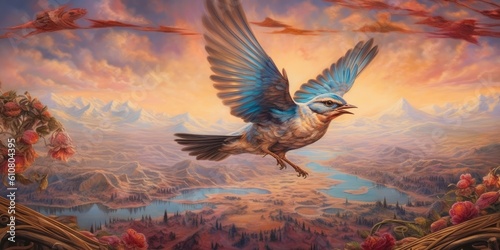 dreamlike portrayal of a skylark soaring through an otherworldly realm  Generative AI Digital Illustration Part 060623  © Cool Patterns