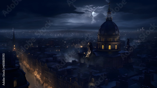 Victorian city by night