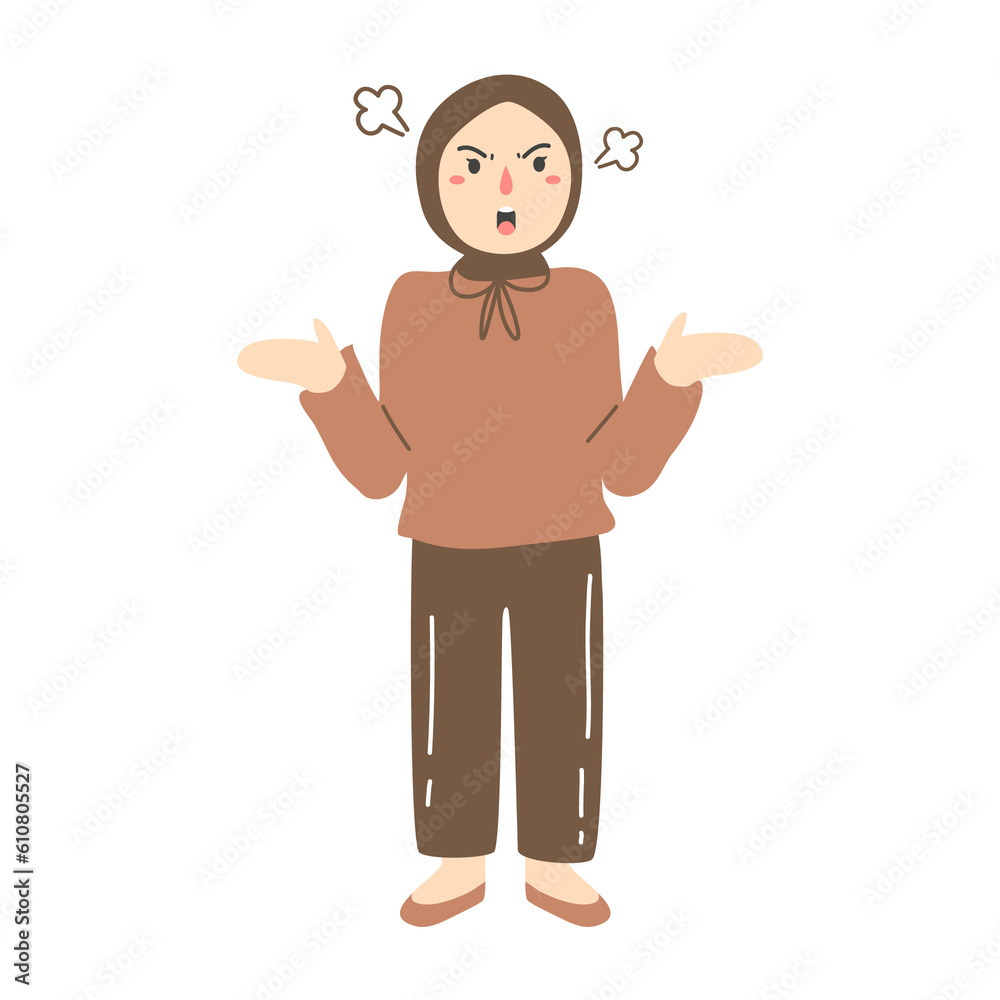 woman hijab angry expression illustration
