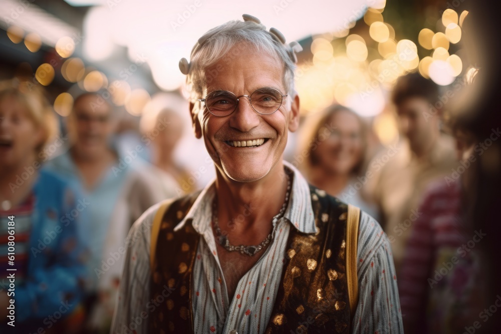 Portrait of a happy senior man smiling at the camera while standing at a flea market