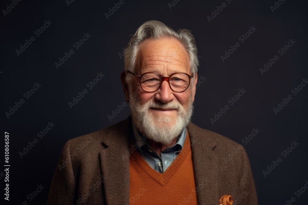 Portrait of a senior man with gray beard and glasses on dark background Portrait of a senior man with gray beard and glasses on dark background