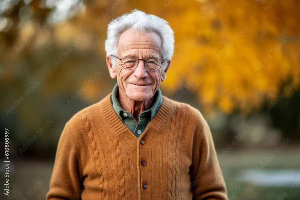 Portrait of a senior man in the park on an autumn day