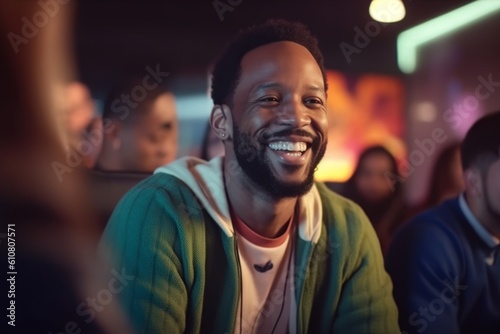 Cheerful african american man smiling at camera in nightclub © Eber Braun