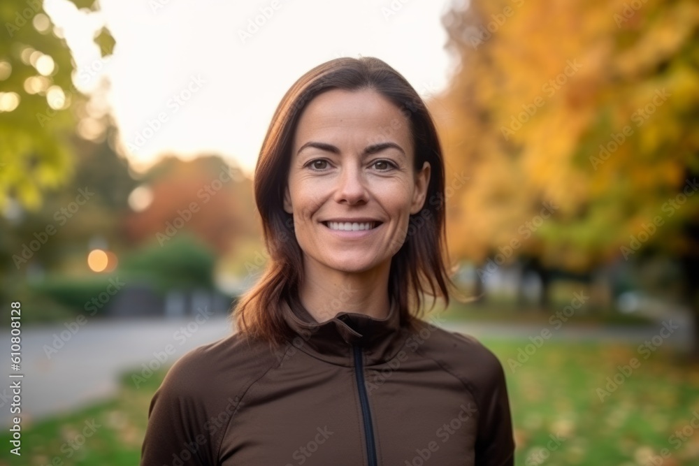 Portrait of a beautiful woman smiling at the camera in an autumn park Portrait of a beautiful woman smiling at the camera in an autumn park