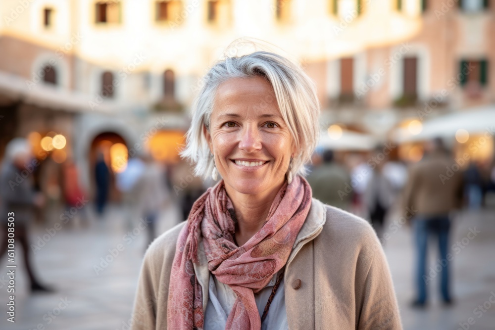 Portrait of smiling mature woman standing in street of Rome, Italy Portrait of smiling mature woman standing in street of Rome, Italy