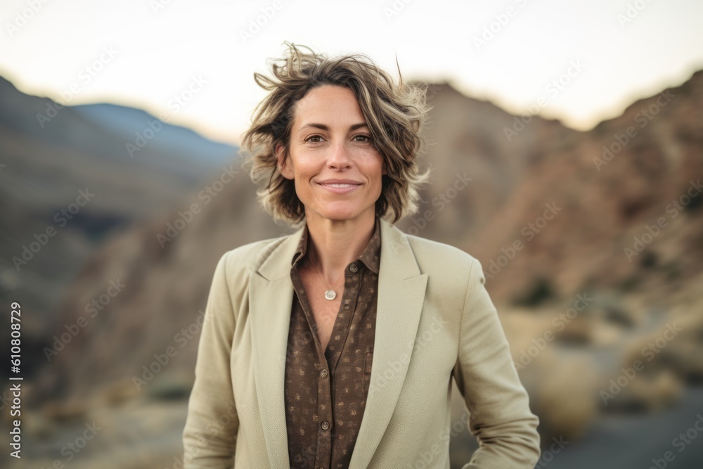 Portrait of smiling businesswoman with arms crossed standing in the desert Portrait of smiling businesswoman with arms crossed standing in the desert