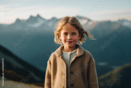 Portrait of a cute little girl in the mountains. Happy childhood. © Leon Waltz