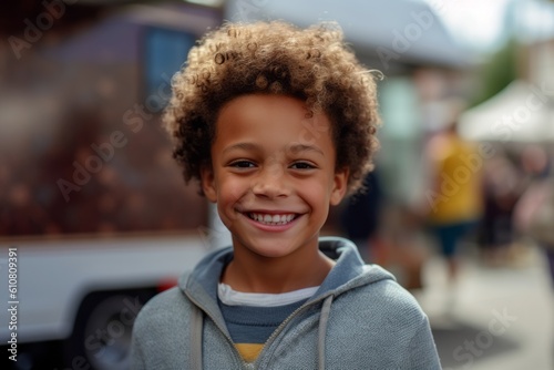 Portrait of a smiling african american little boy standing outdoors