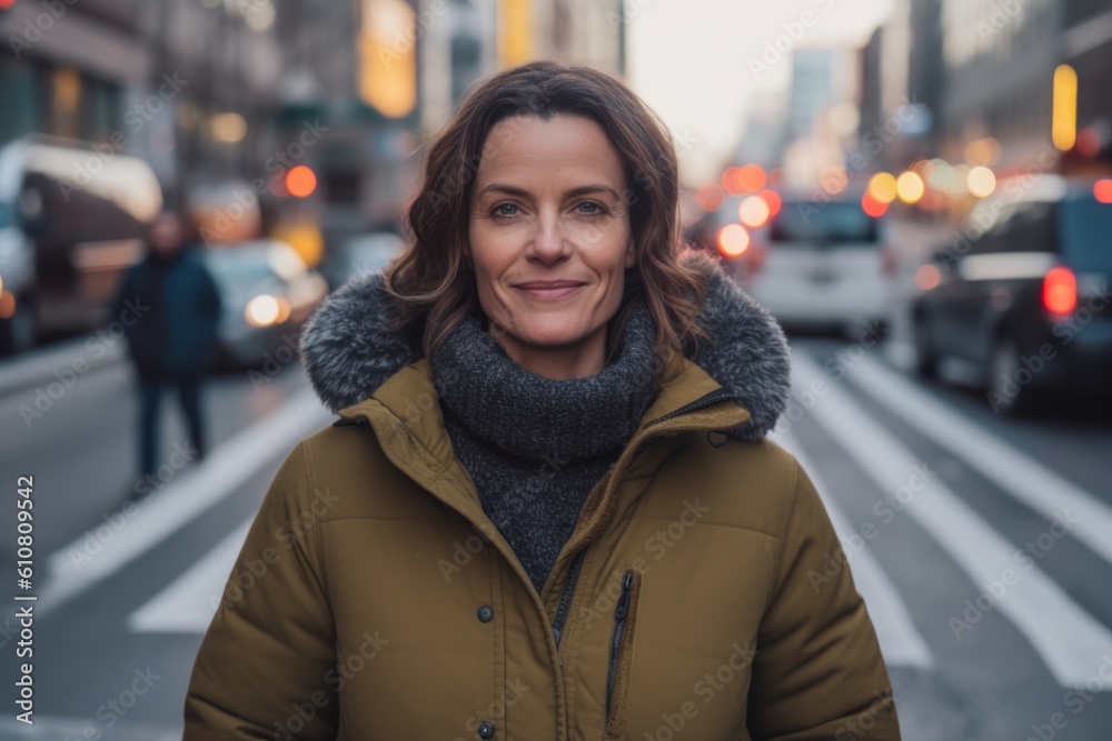Portrait of a smiling middle-aged woman in the city street Portrait of a smiling middle-aged woman in the city street