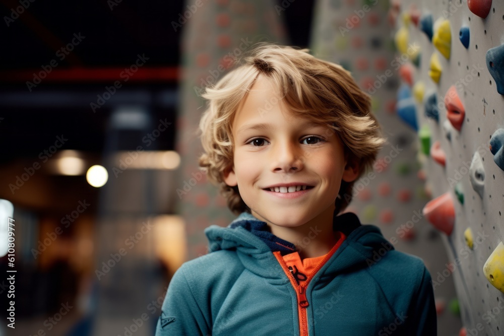 Portrait of smiling boy looking at camera while standing in climbing gym Portrait of smiling boy looking at camera while standing in climbing gym
