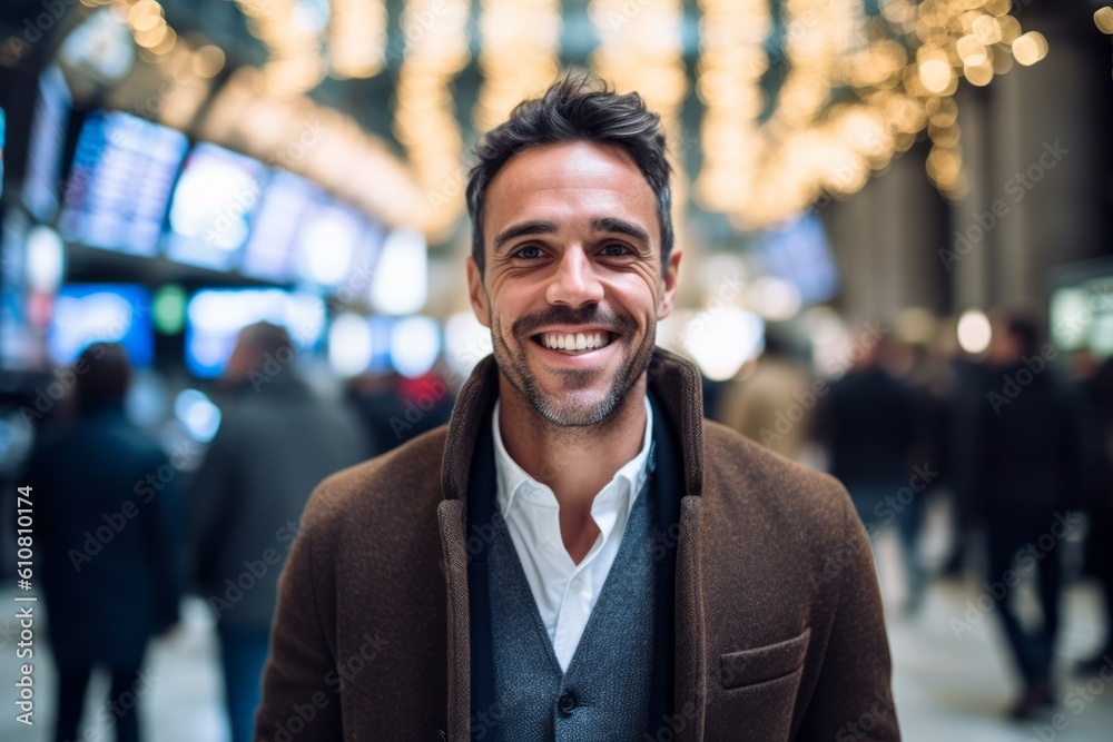 Portrait of a handsome young man smiling while standing in the city Portrait of a handsome young man smiling while standing in the city