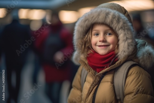 Portrait of a cute little girl at the train station in winter © Leon Waltz