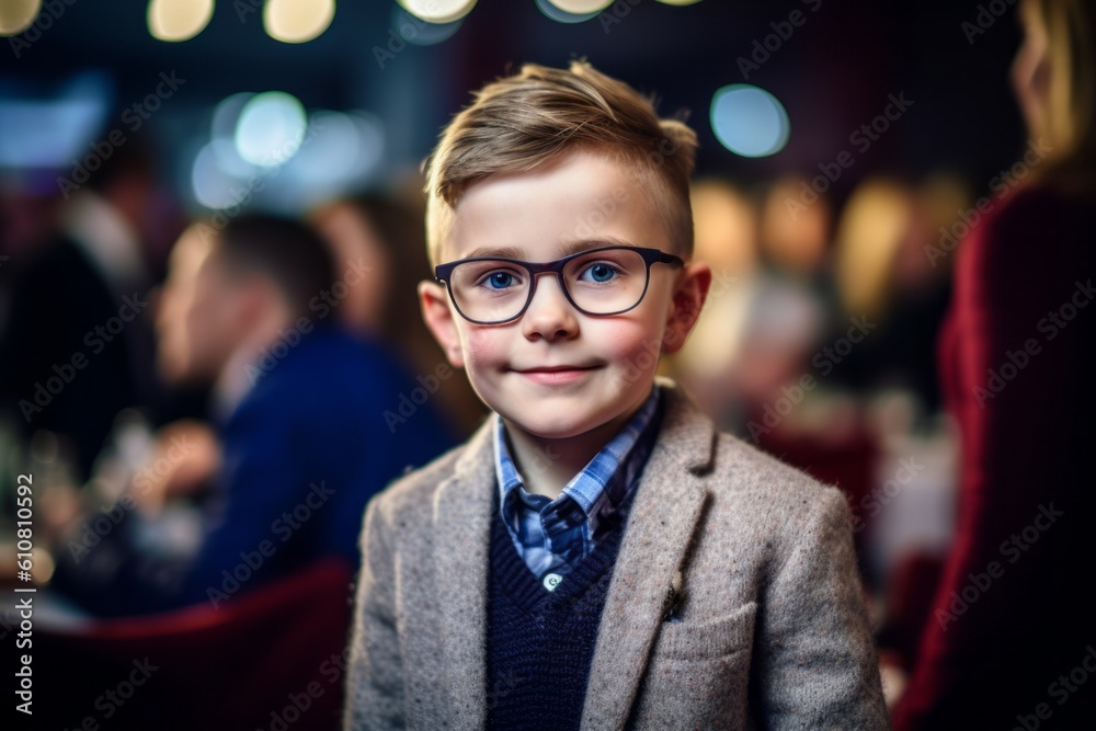 Portrait of a cute little boy in glasses in a restaurant. Portrait of a cute little boy in glasses in a restaurant.