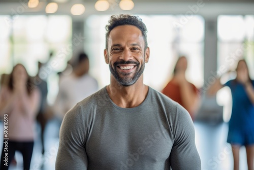 Portrait of smiling african american man standing in dance studio