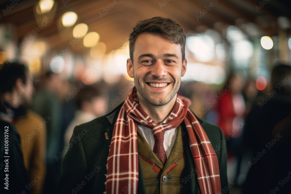 Portrait of a handsome young man at the train station in winter Portrait of a handsome young man at the train station in winter