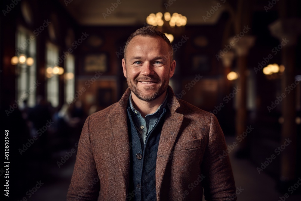 Portrait of a handsome man with a beard in a brown jacket Portrait of a handsome man with a beard in a brown jacket