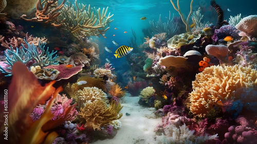 Vibrant coral reef teeming with marine life  showcasing the vibrant colors and diversity of underwater ecosystems