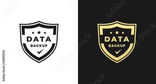 Data backup label or Data backup badge vector isolated in Flat Style. Data backup label for product packaging design element. 100% Data backup badge for packaging design element.