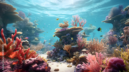 Vibrant coral reef teeming with marine life, showcasing the vibrant colors and diversity of underwater ecosystems © Lukas