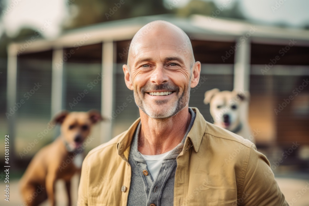 portrait of smiling senior man with dogs in park on sunny day portrait of smiling senior man with dogs in park on sunny day