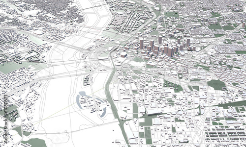 3D illustration of Dallas mass building in transparent