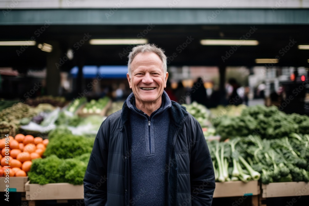 Portrait of a smiling senior man at the vegetable market in the city Portrait of a smiling senior man at the vegetable market in the city