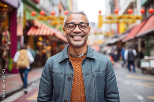 Portrait of smiling asian man in Chinatown in New York City