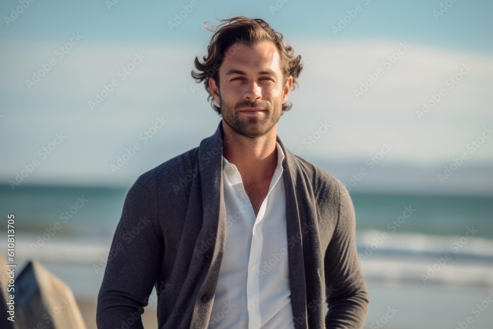 Portrait of handsome man standing on the beach at the day time