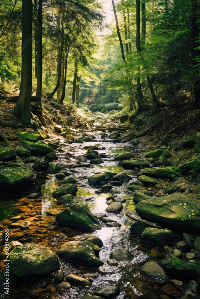 Obraz premium A stream in the forest.