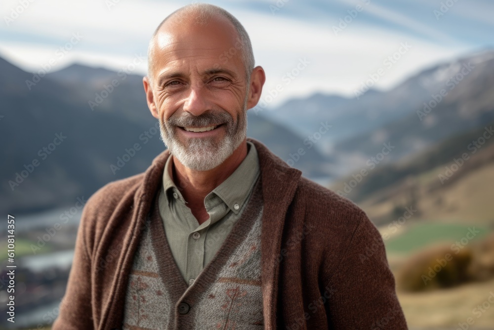 Portrait of a smiling senior man standing outdoors in the countryside. Portrait of a smiling senior man standing outdoors in the countryside.