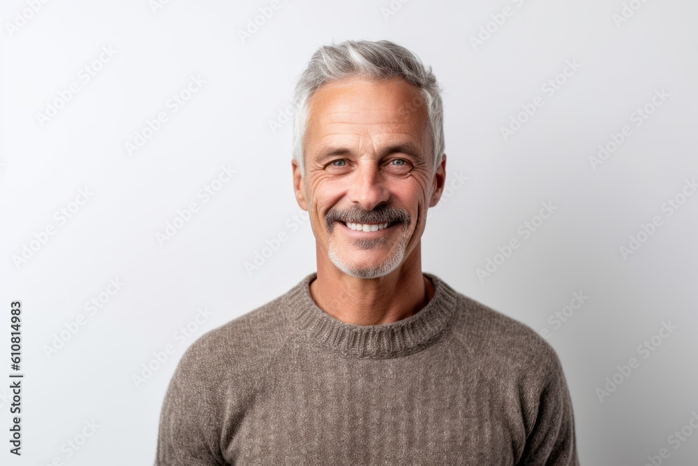 Portrait of a handsome mature man with grey hair smiling at the camera. Portrait of a handsome mature man with grey hair smiling at the camera.